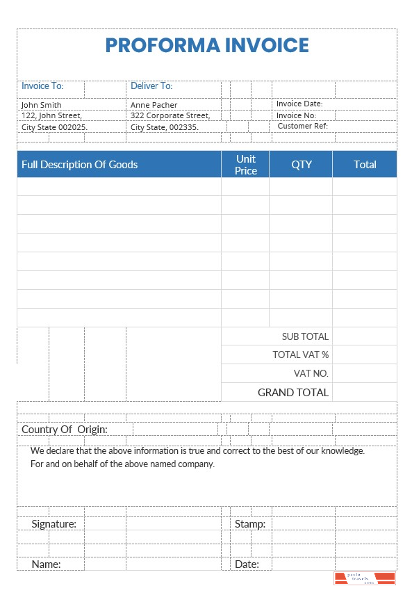 Sample Proforma Invoice Template PSD template